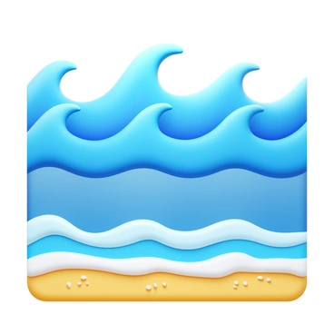 Waves crashing on a beach, forming a pattern of heights that resembles a bell curve. The waves have a smooth, rounded crest and foamy white surf at the base. The beach is sandy and stretches along the shoreline, with small pebbles scattered throughout. The water is a clear blue color, reflecting the sunlight. Overall, the scene captures the rhythmic motion of the waves against the beach.