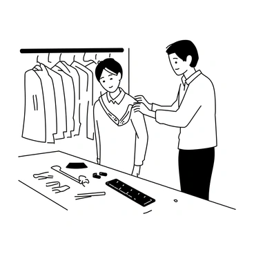 A tailor measuring a customer for a custom suit in a small shop