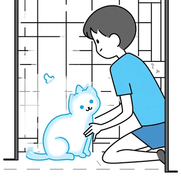 Hanako-kun petting a ghostly cat in the bathroom