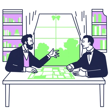 Frederick Douglass and Abraham Lincoln are seated at a wooden table in a dimly lit room. Douglass, with his distinctive beard and dressed in a dark suit, is leaning slightly forward, expressing his thoughts passionately. Lincoln, taller with a prominent beard, is listening intently, wearing a frock coat and a bow tie. A large map is spread out on the table between them, illustrating states and regions. In the background, there are bookshelves filled with volumes and a window showing a glimpse of trees outside, creating a contemplative atmosphere. The expressions on their faces convey the gravity of their conversation.