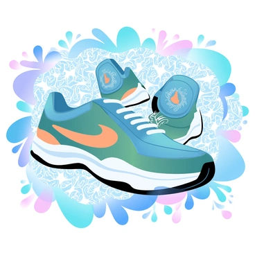 A pair of new balance shoes as part of a colorful street art mural