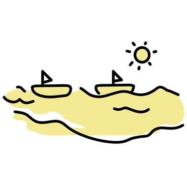 A vast ocean made of honey, glistening under a bright sun. The surface of the honey is smooth and thick, with ripples forming as boats made of biscuits sail through the sticky waves. Each biscuit boat has a rounded hull and a small sail, resembling a triangle, catching the light. The waves are gently rising and falling, creating a mesmerizing scene of golden swirls.