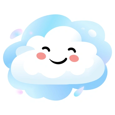 A fluffy cloud with a smiling face floating in a clear blue sky
