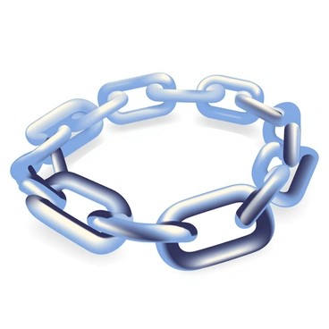 A chain bracelet is displayed prominently, featuring interlocking metal links. Each link is shaped like a node in a linked list, with circular centers and connecting lines. The links vary in size, representing different capacities of nodes. They are made of shiny silver metal, reflecting light and creating a sparkling effect. The bracelet is laid out on a smooth black surface, highlighting the intricate details of each link. A few of the links are slightly open, suggesting connections between them, while the others are tightly linked, showcasing the structure of the linked list.