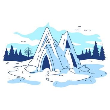 A white gothic-style ice sculpture featuring intricate archways and spires is set prominently in the center of a snowy landscape. The sculpture reflects the soft, pale light of a cloudy sky, highlighting its detailed carvings. Surrounding the ice sculpture, fresh, untouched snow blankets the ground, creating a serene white expanse. In the distance, dark, leafless trees stand against the winter sky, contrasting with the bright, cold scene.