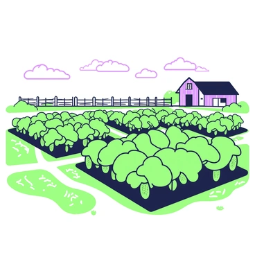 A sprawling farm stretches across the landscape, featuring neatly organized rows of green cucumber plants. The plants are vibrant with healthy leaves and a plethora of cucumbers hanging from their vines, waiting to be harvested for pickling. In the background, there are wooden fences marking the boundary of the farm. A rustic barn stands to the side, adding to the farm's charm. The sky above is clear, with a few wisps of clouds drifting lazily. Sunlight casts gentle shadows across the field, highlighting the textures of the soil and the green foliage.