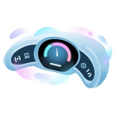 A futuristic dashboard with a glowing fuel efficiency meter