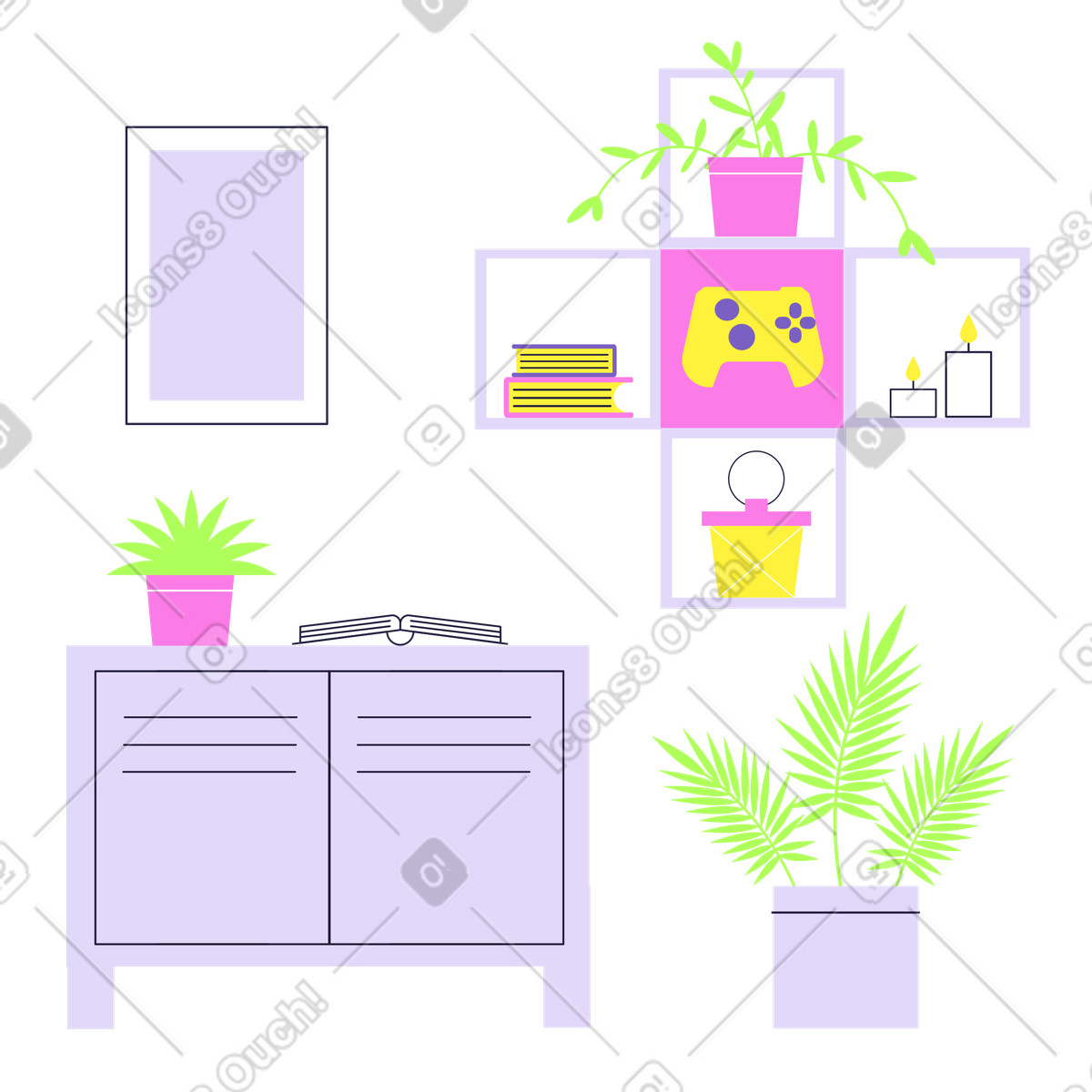 L'interno della stanza illustrazione in stile Mellow scarica in PNG, SVG