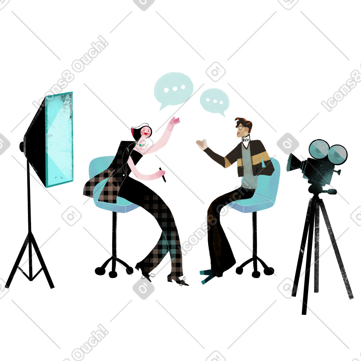Illustration Homme et femme parlant lors d’une entrevue dans le style Fabulous à télécharger aux formats PNG, SVG