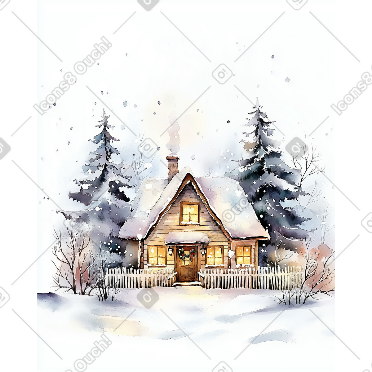 Cartolina di natale con casa accogliente illustrazione in stile Postcards scarica in PNG, SVG