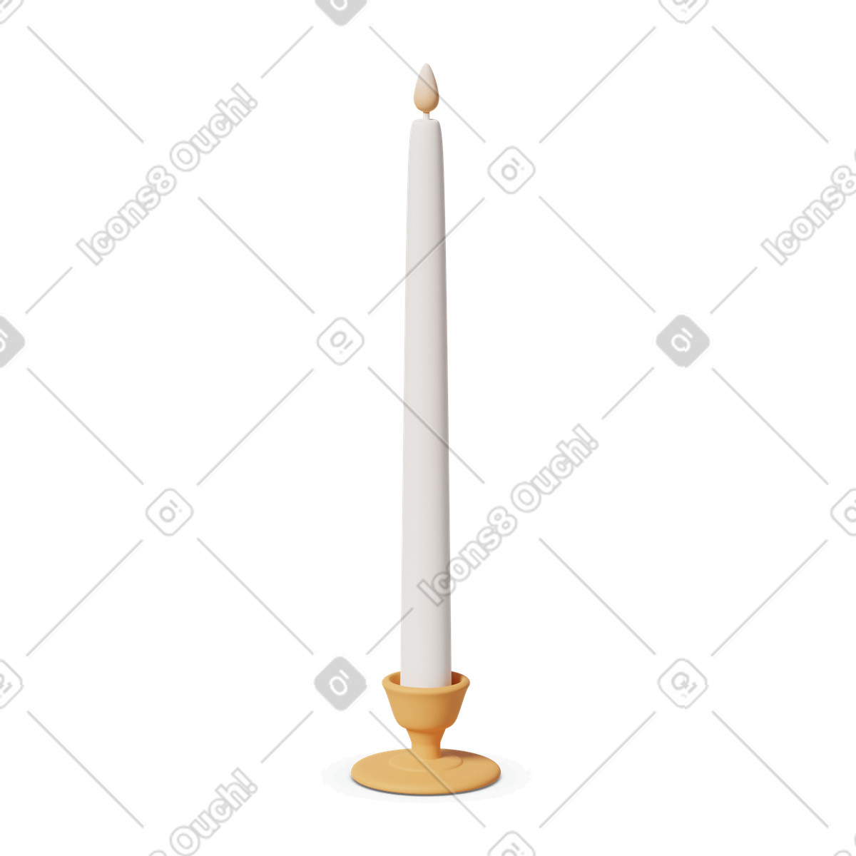 Tall lit candle in orange candlestick illustration 3D Casual life style download PNG, SVG