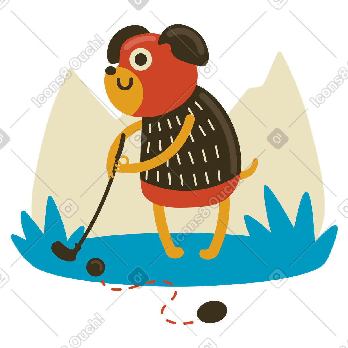 Ilustración Animal jugando al golf en el campo. estilo Arabica a descargar PNG y SVG
