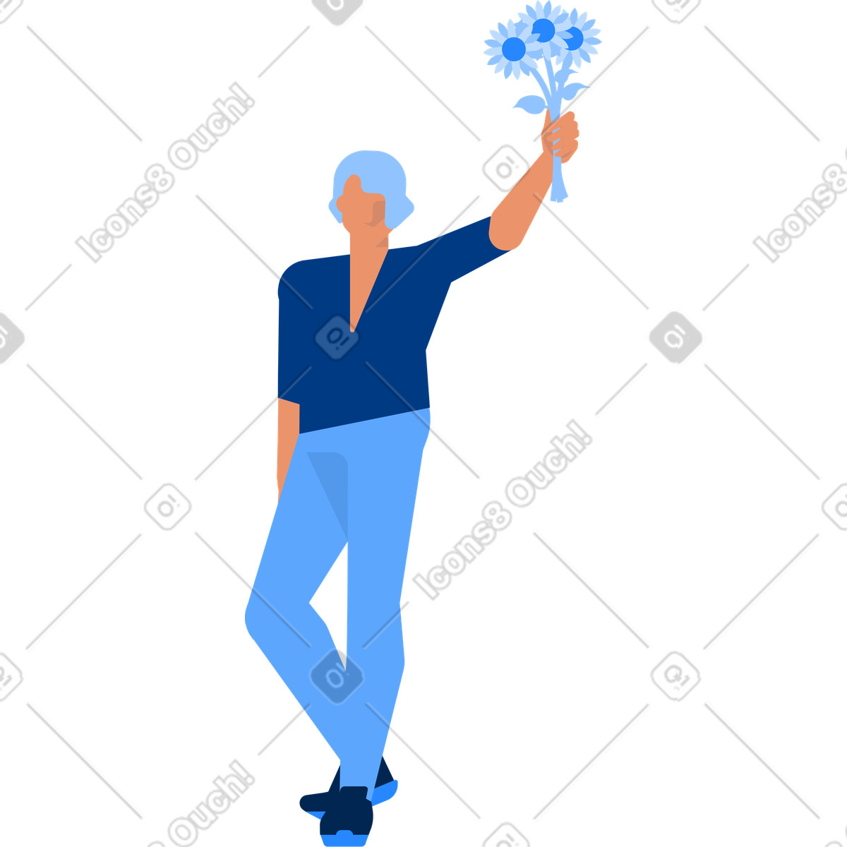 Ilustración animada Hombre con flores en estilo Urban a descargar en GIF, Lottie (JSON), AE