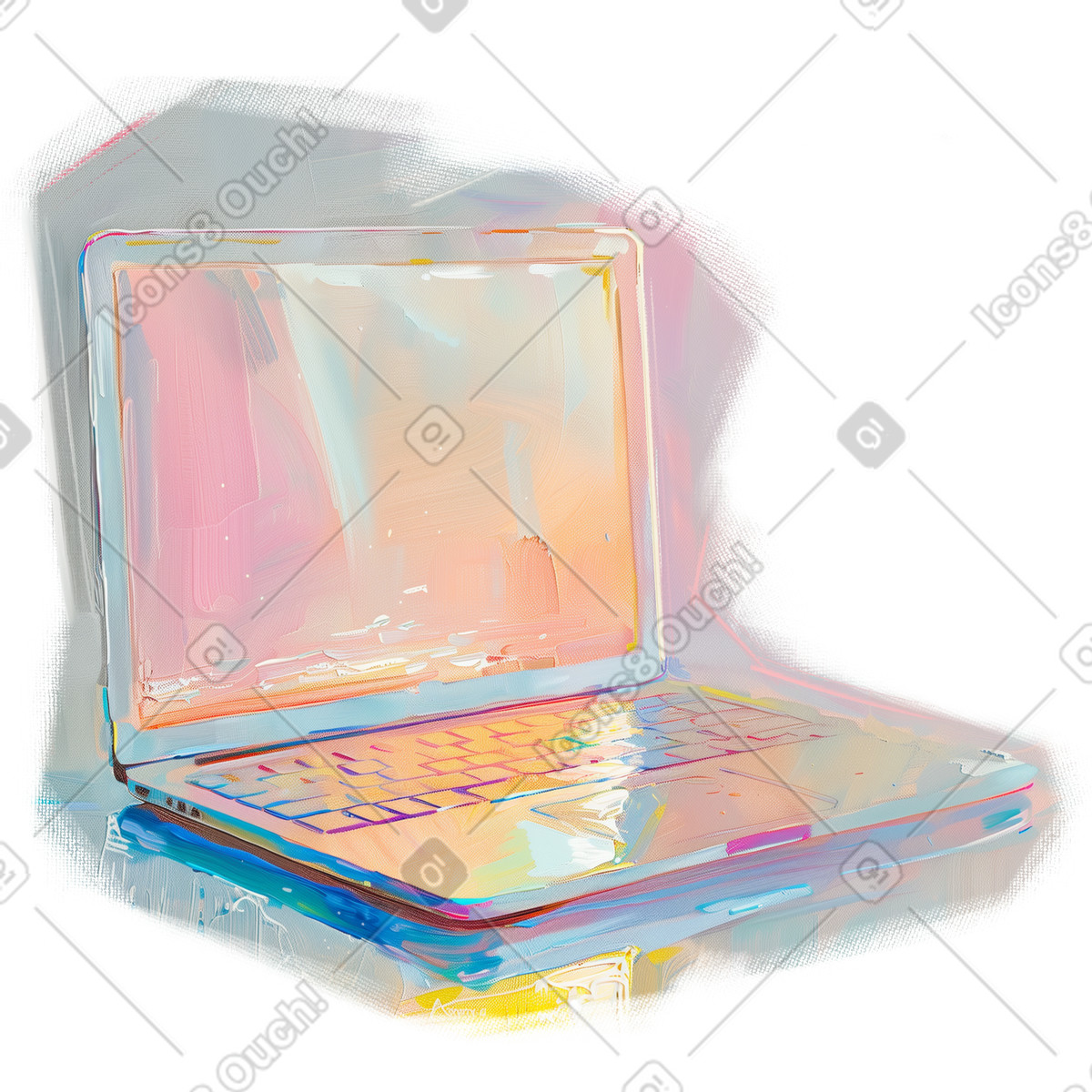 Ilustração de Pintura a óleo um laptop em no estilo Pictorial para baixar em PNG, SVG