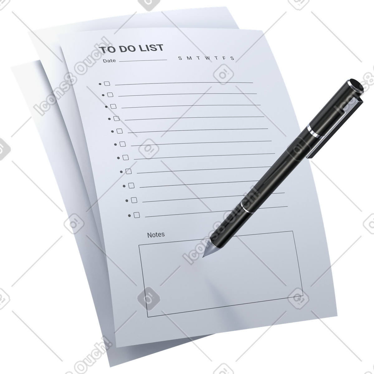 To do list template with pen, personal productivity and planning, task management daily organization illustration in 3D Pro style download in PNG, SVG