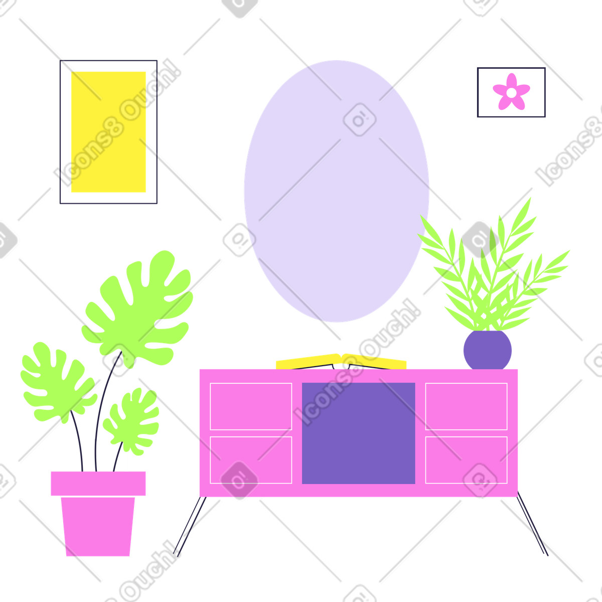 Interni dal design moderno dell'appartamento illustrazione in stile Mellow scarica in PNG, SVG