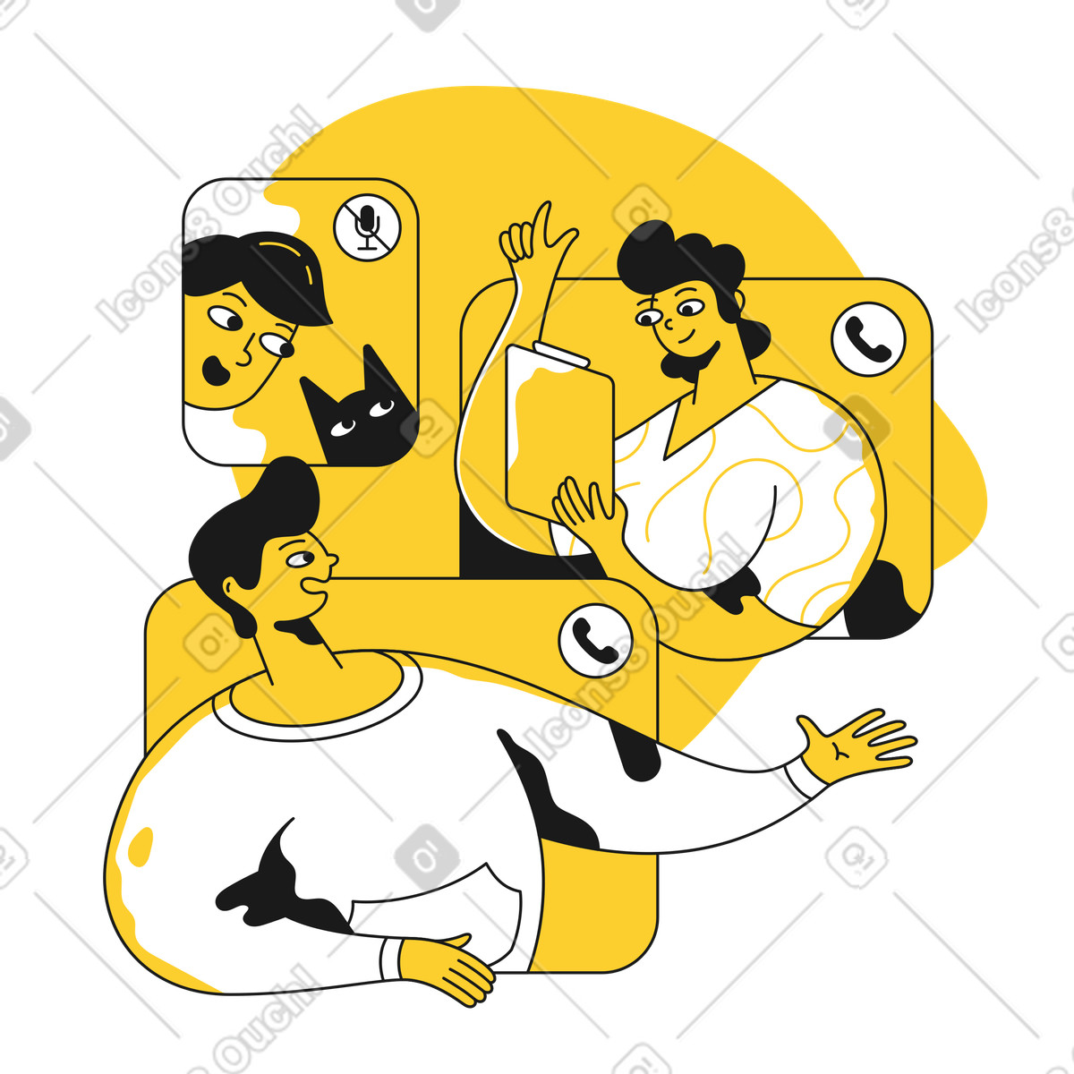 Ilustração de Grupo pessoas em reunião via zoom no estilo Taxi para baixar PNG, SVG