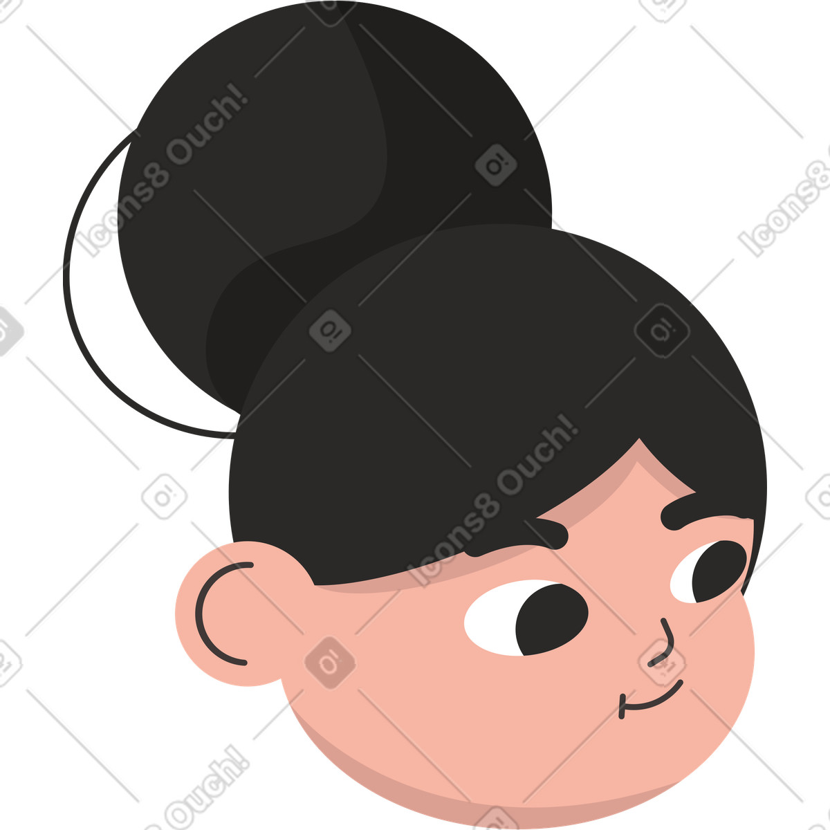 Head of a thoughtful girl with ponytail illustration in Dizzy style download in PNG, SVG