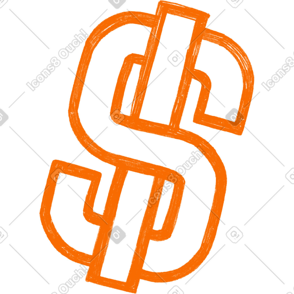 Orange dollar sign-Illustration im Biro-Stil als Download in PNG, SVG