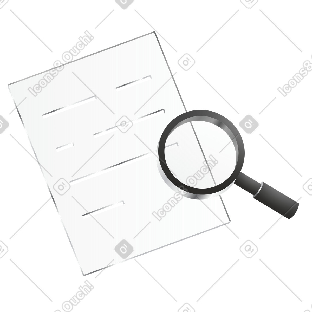 Magnifying glass over document, Data analysis and review illustration in Token style download in PNG, SVG
