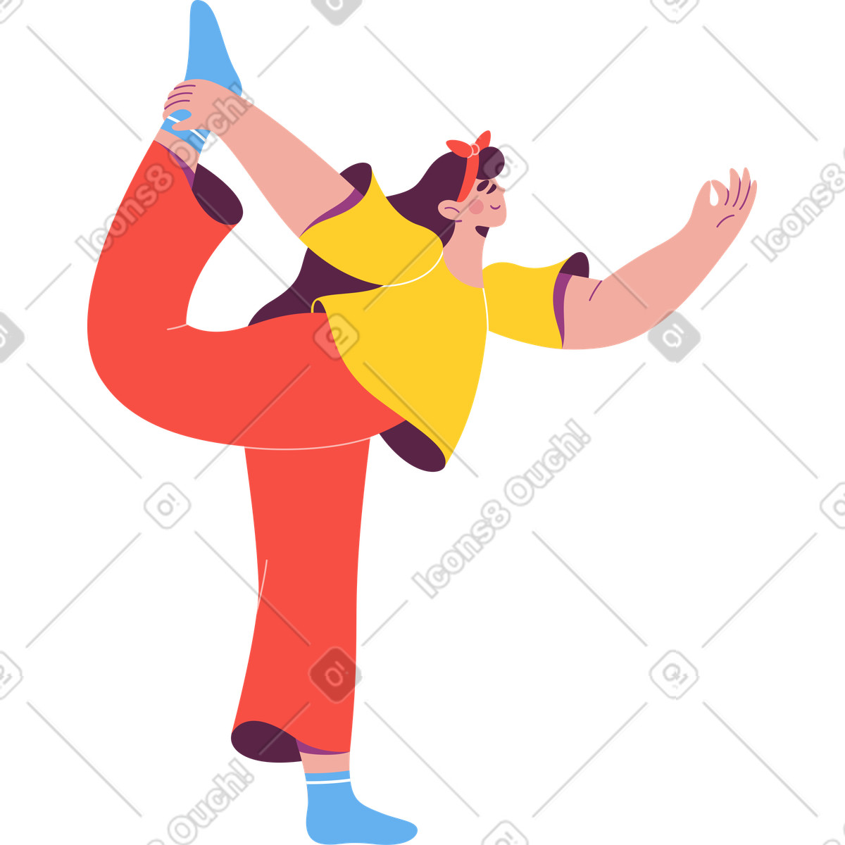 Ilustración Chica en una pose de yoga se para pierna estilo Sammy a descargar PNG y SVG