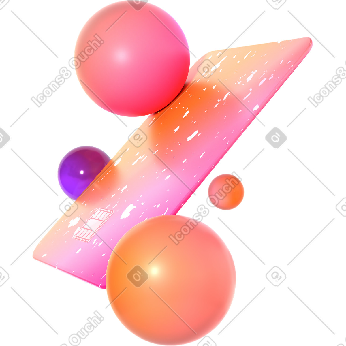 Plastic bank card and gradient spheres illustration in PNG, SVG