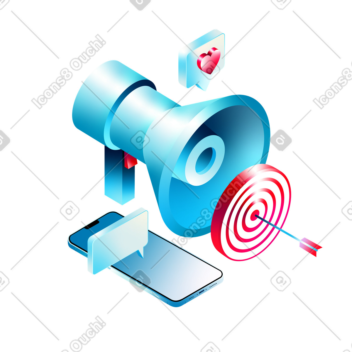 Marketing and advertising, digital advertising illustration in PNG, SVG
