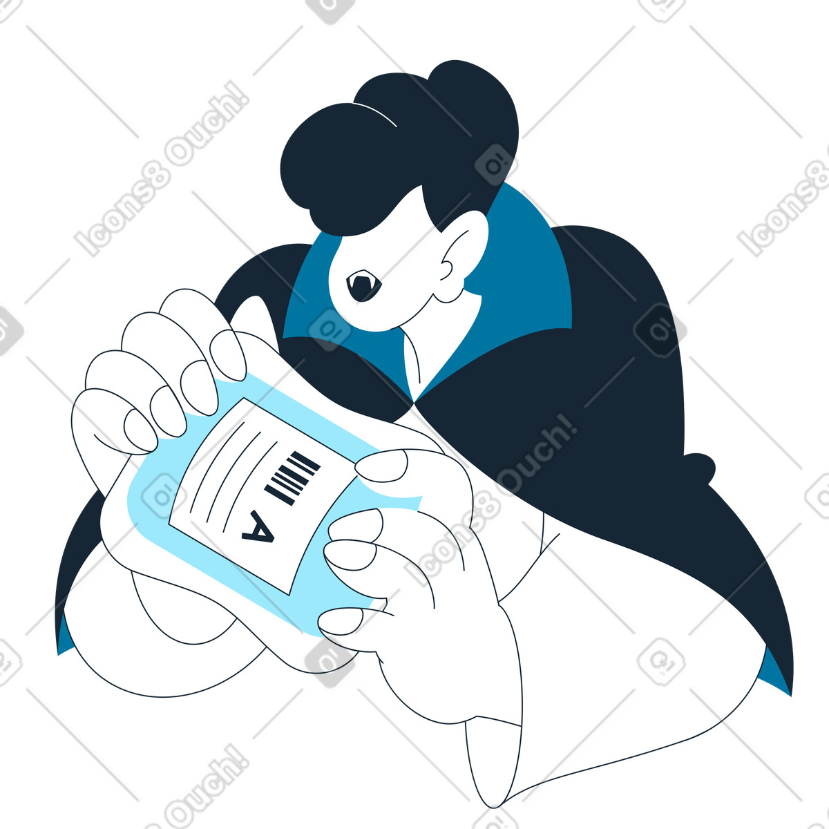 Illustration Vampire affamé buvant du sang donné dans le style Indigo à télécharger aux formats PNG, SVG