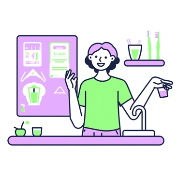 A friendly character demonstrating proper throat hygiene to keep tonsils healthy, like gargling.