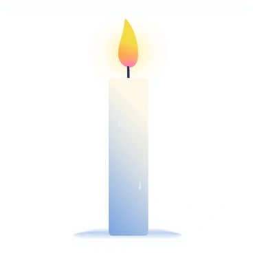 A tall, slender candle with a white wax body is positioned in the center of the image. The flame on top is flickering gently, casting a warm glow that creates a soft illumination around it. The light highlights the subtle textures of the wax, revealing small drips that have formed as the candle burned. In the background, there is a hint of dim light, enhancing the cozy atmosphere of the scene. The surrounding area is softly shadowed, emphasizing the bright, vibrant flame at the candle's tip.