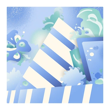 A vibrant image featuring the colors white and blue prominently. The background is filled with swirling patterns and geometric shapes in varying shades of blue. In the foreground, the color white is represented in sharp, angular stripes that contrast with the blue patterns. The composition creates a dynamic interplay between the colors, drawing the eye across the image. There are subtle textures incorporated, giving depth to the white and blue elements throughout the scene.