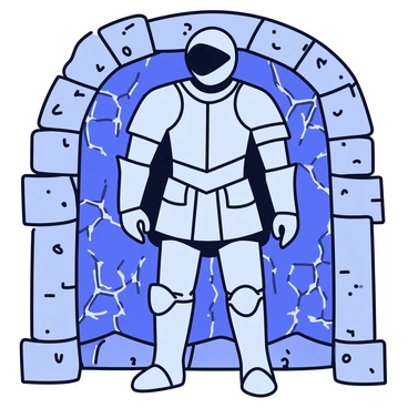 A suit of enchanted armor standing guard in an ancient, cobweb-filled chamber