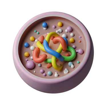 A detailed view of a protein folding into its functional shape inside a cell. The protein is shown as a complex chain of amino acids, represented in vibrant colors, twisting and turning to form intricate structures. Surrounding the protein are cellular components, such as ribosomes and organelles, depicted in a semi-transparent manner to emphasize the environment. The cell interior is filled with a rich texture of cytoplasm, showcasing various organelles like mitochondria and the endoplasmic reticulum in muted tones, creating a contrast with the brightly colored protein. The focus remains tightly on the protein as it undergoes folding, with visual indicators of energy release and molecular interactions highlighted around it.