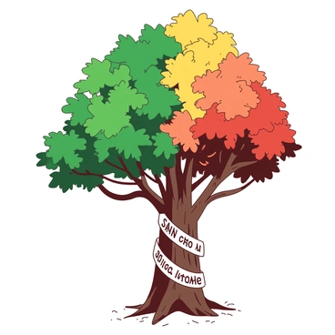 A tree depicting all four seasons, with a Bible verse about life's cycles beautifully wrapped around its trunk.