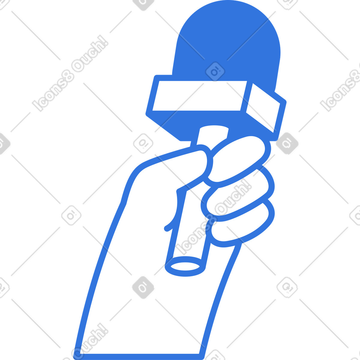 Hand holding microphone illustration in Sky style download in PNG, SVG