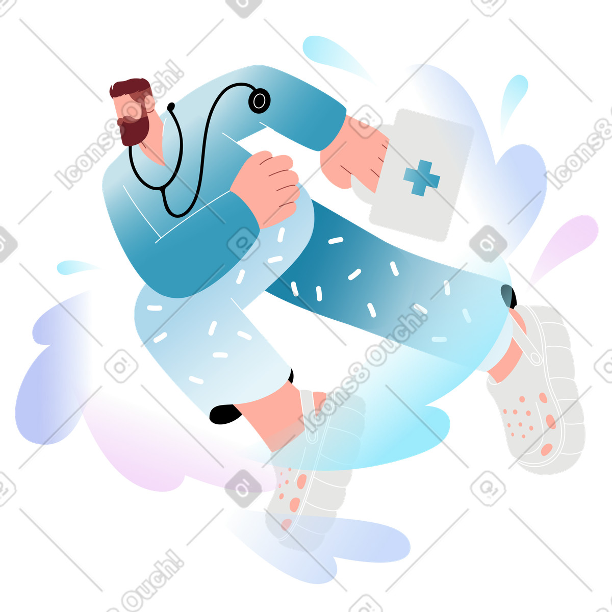 Ilustración Doctor corriendo al paciente en estilo Airy a descargar en PNG y SVG