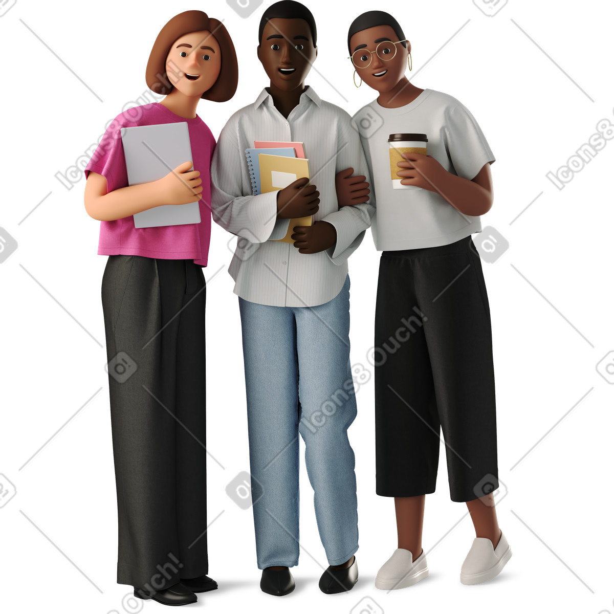 Young women standing and smiling插图，PNG、SVG格式