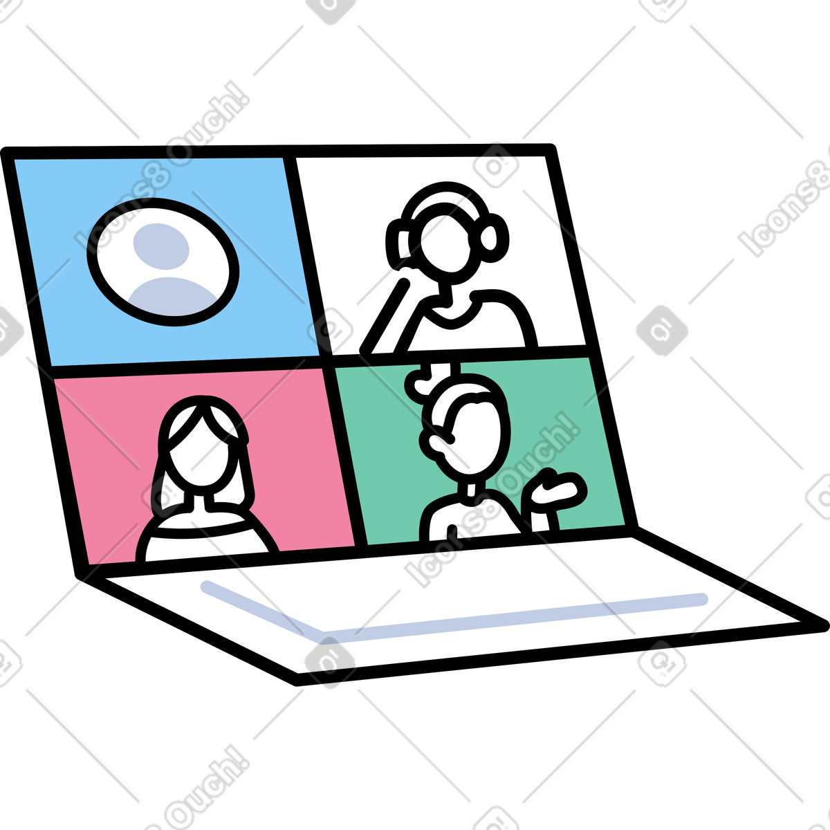 Videoconferenza su un laptop illustrazione in stile Notes scarica in PNG, SVG