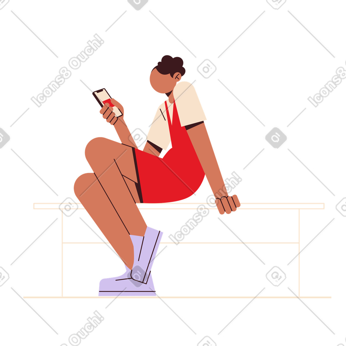 Ilustração de Menina com telefone celular em no estilo Folks para baixar em PNG, SVG