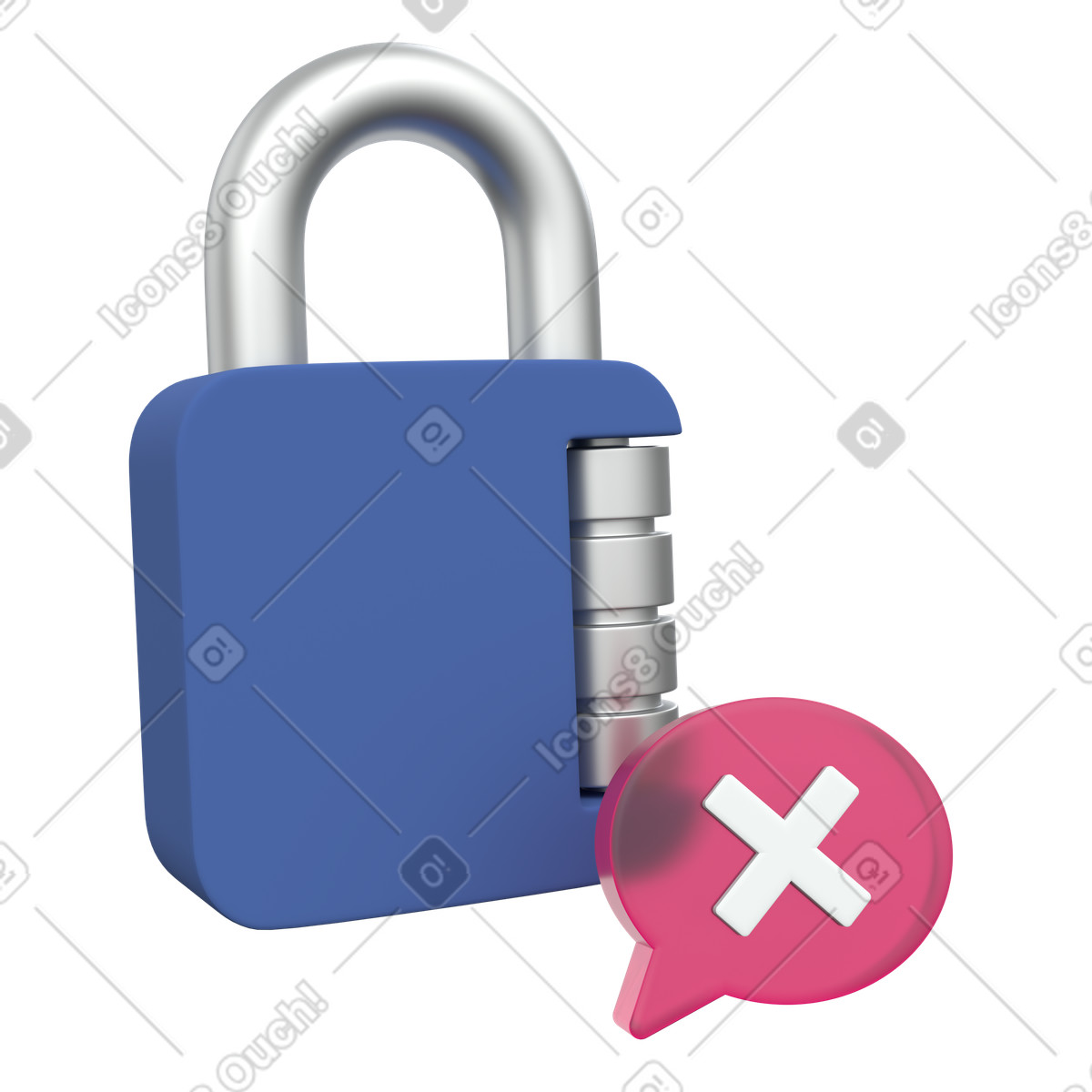 Access denied with security padlock and error cross icon illustration in 3D Grid style download in PNG, SVG