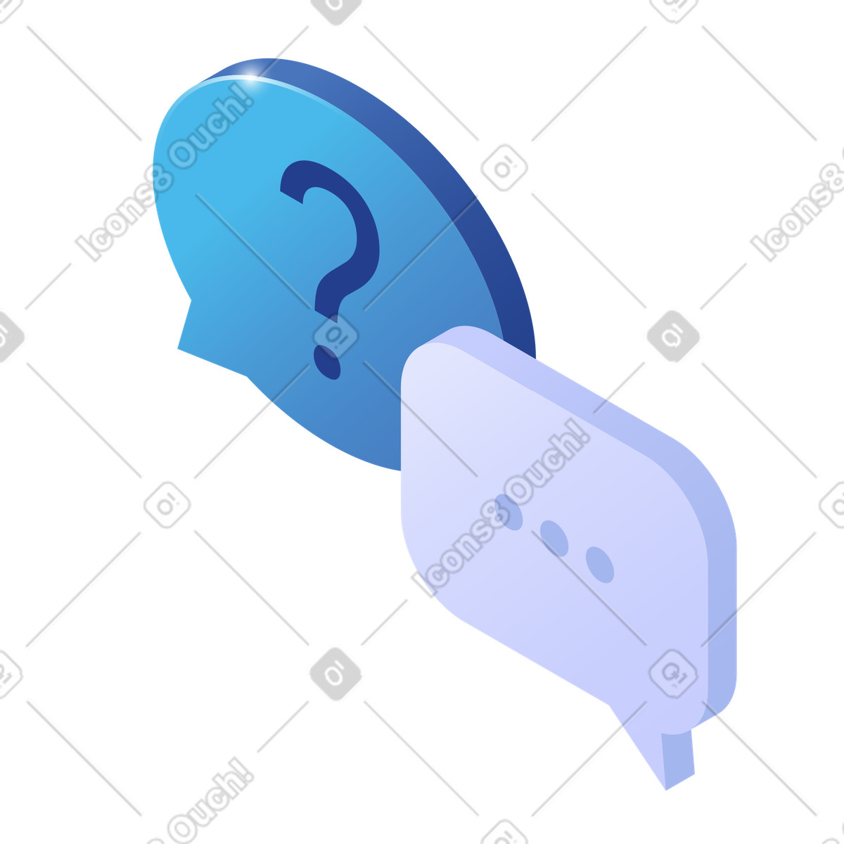 Speech bubbles with question and dots, Frequently asked questions support service illustration in Quantum style download in PNG, SVG