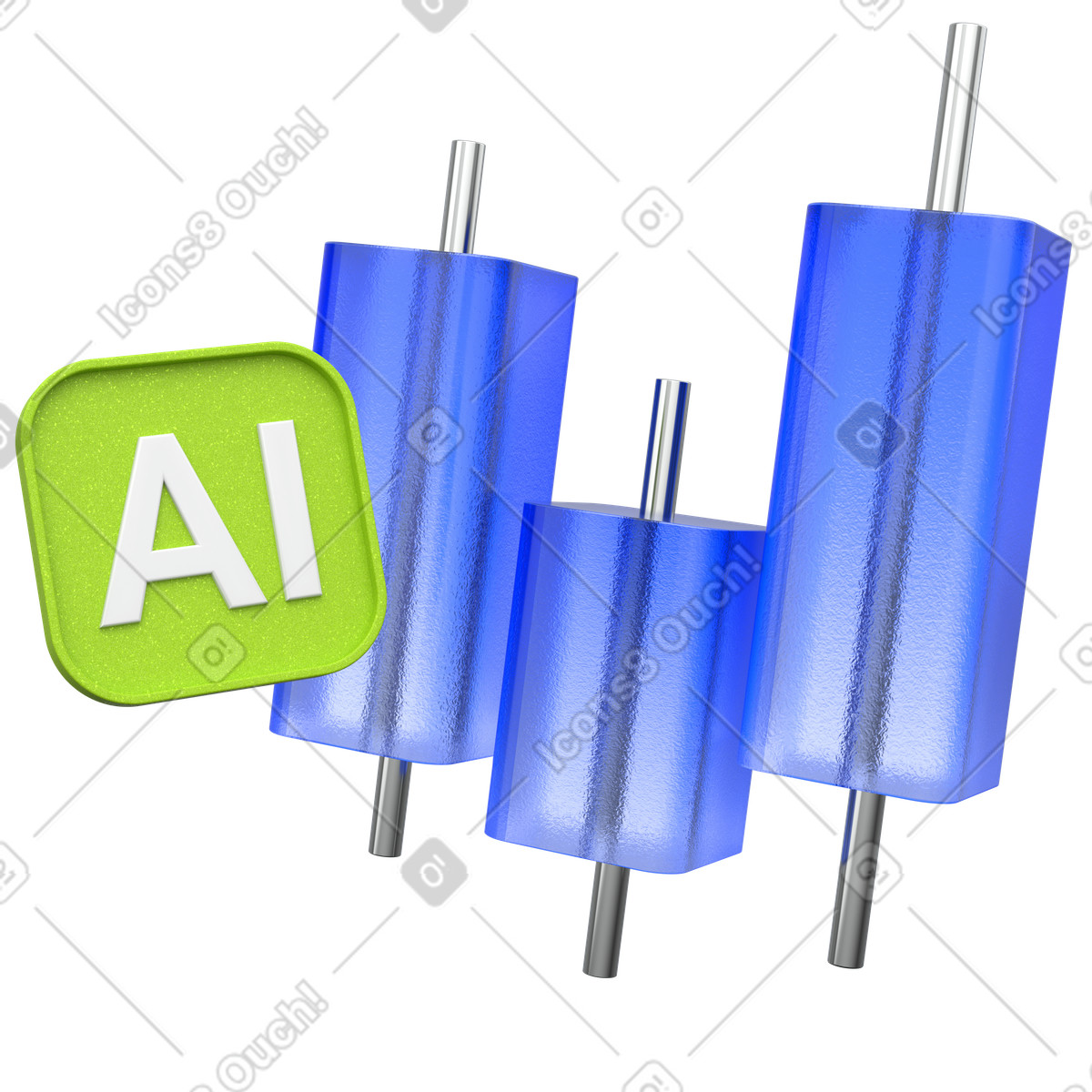 Ilustración AI analytics chart, Artificial intelligence graph en estilo 3D Enterprise a descargar en PNG y SVG