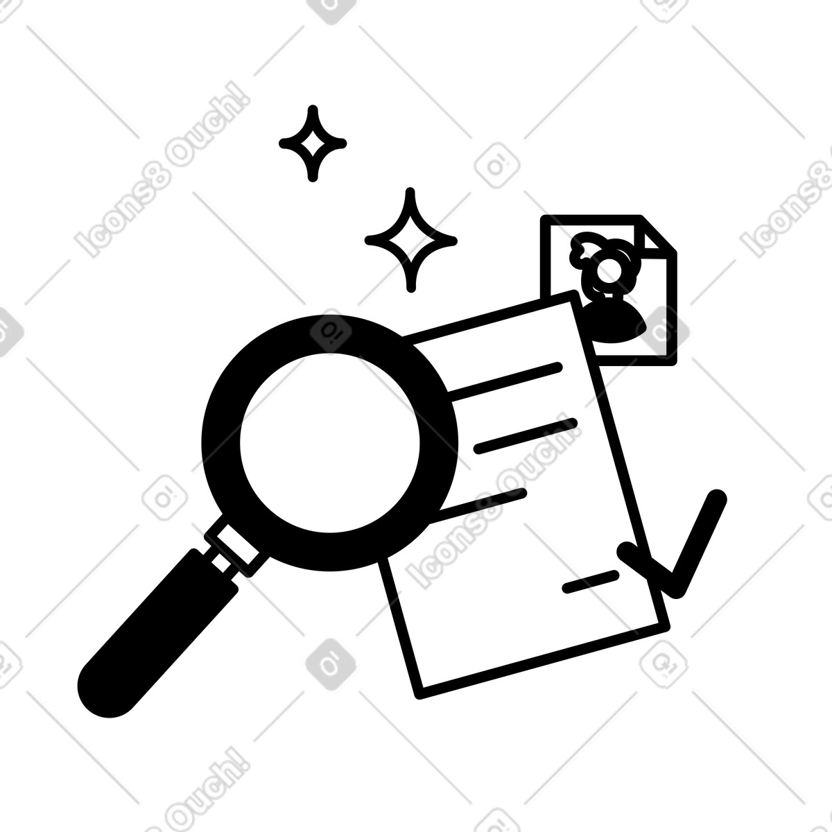 Notion Line Art 스타일의 Magnifying glass inspecting document for detailed search and data review 일러스트레이션 PNG, SVG 다운로드
