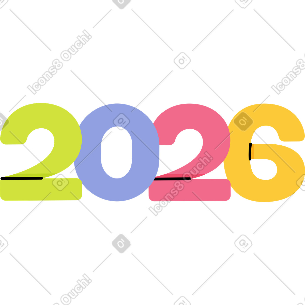 Numero 2026 in stile multicolore illustrazione Juicy scarica PNG, SVG