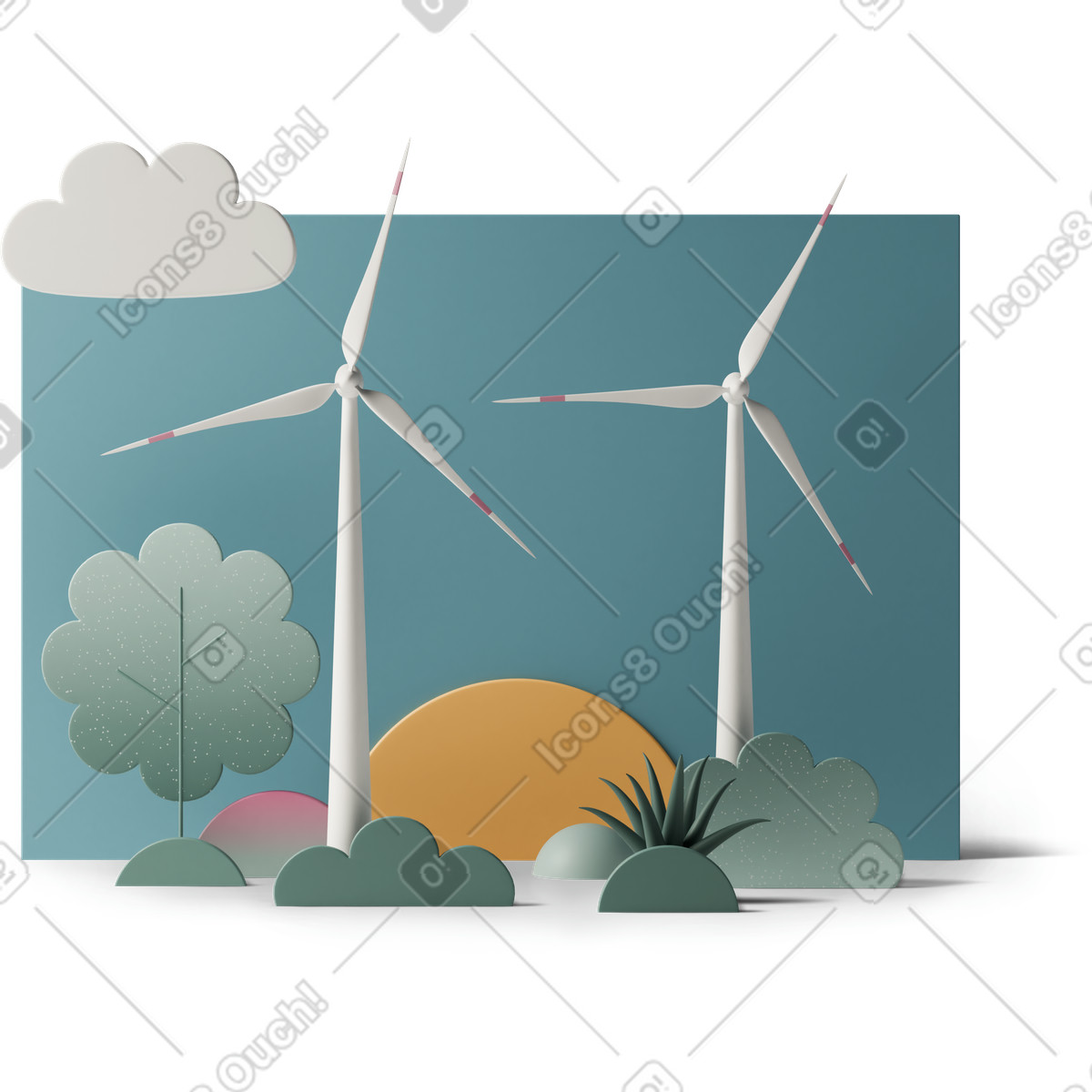 Wind turbines illustration in 3D Casual life style download in PNG, SVG