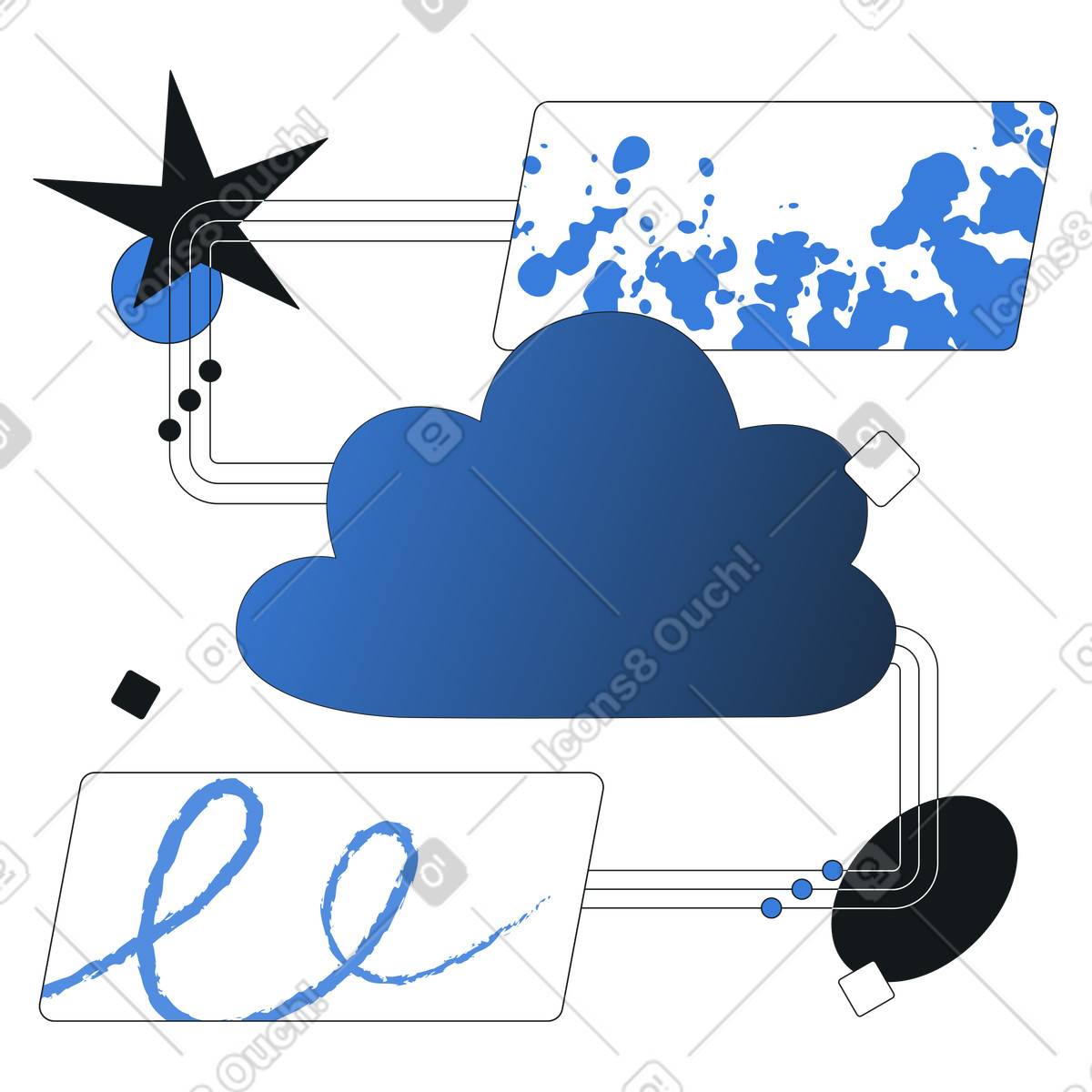Flexible API connectivity across cloud services, Dynamic data exchange via API endpoints illustration in Midnight style download in PNG, SVG