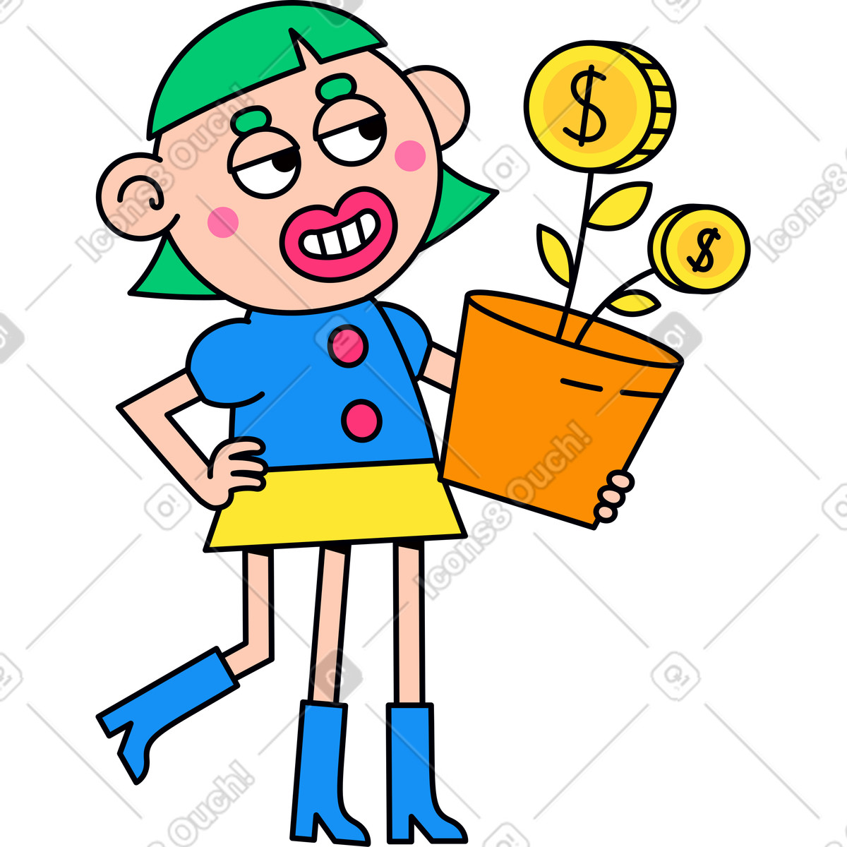 Ilustración Girl with a money flower in her hands en estilo Droll descargar en PNG y SVG
