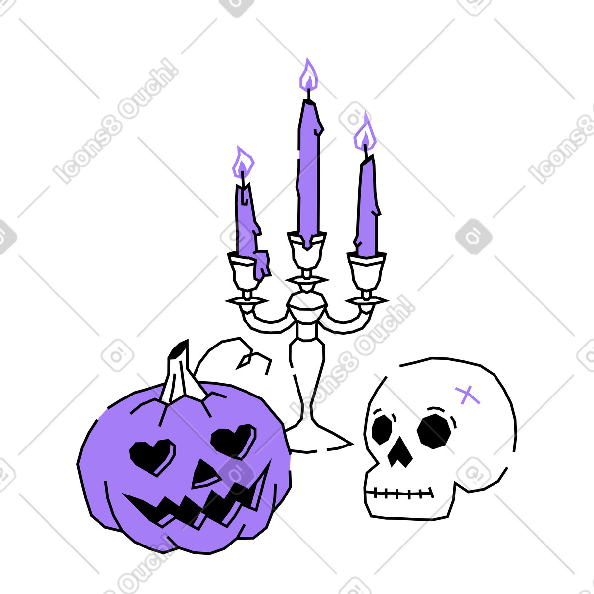 Candles in candle holder with pumpkin and skull illustration Amethyst style download PNG, SVG