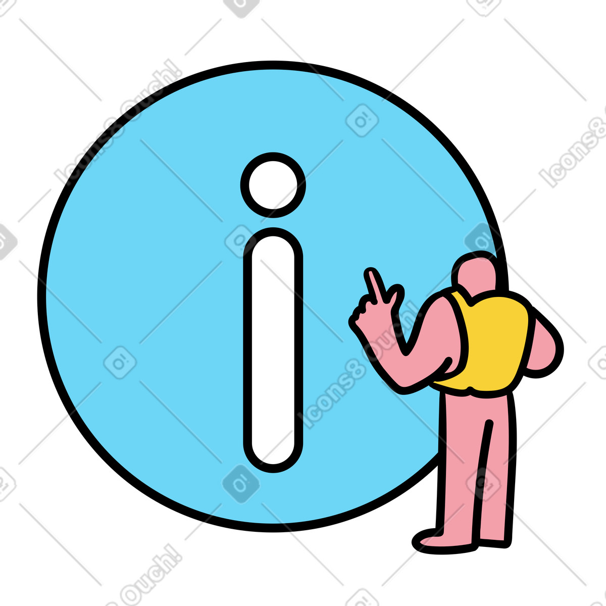 Travel guidance with tourist looking at information icon illustration in Wiggle style download in PNG, SVG