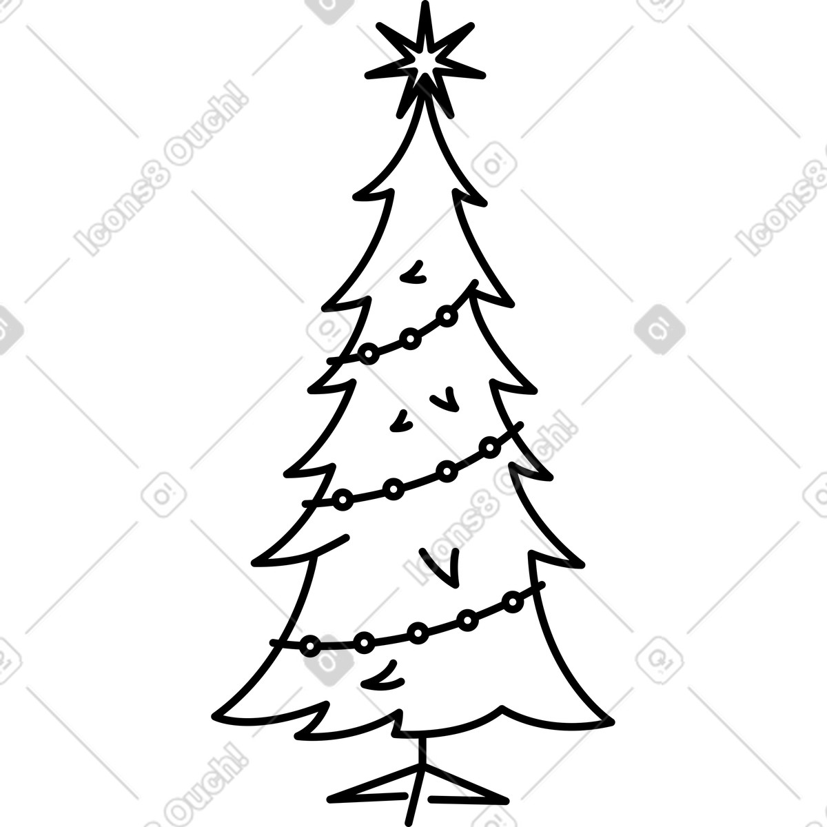 Christmas tree with star topper and garland ornament decoration silhouette illustrazione in stile Notion Line Art scarica in PNG, SVG